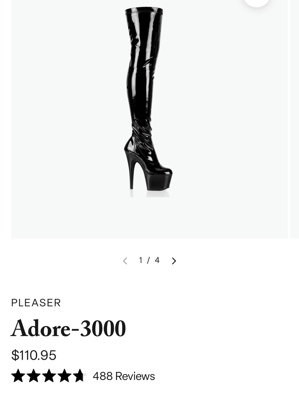 Pleaser Adore-3000 Patent Thigh-High Platform Boot in Black